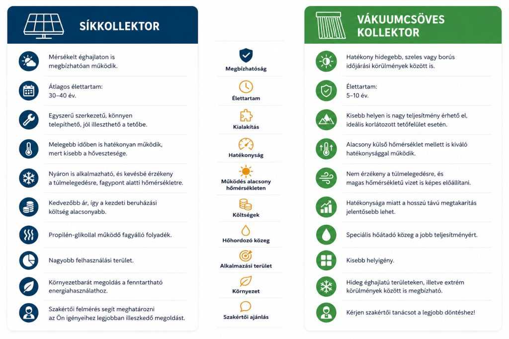 napkollektor t&iacute;pusok &ouml;sszehasonl&iacute;t&aacute;sa